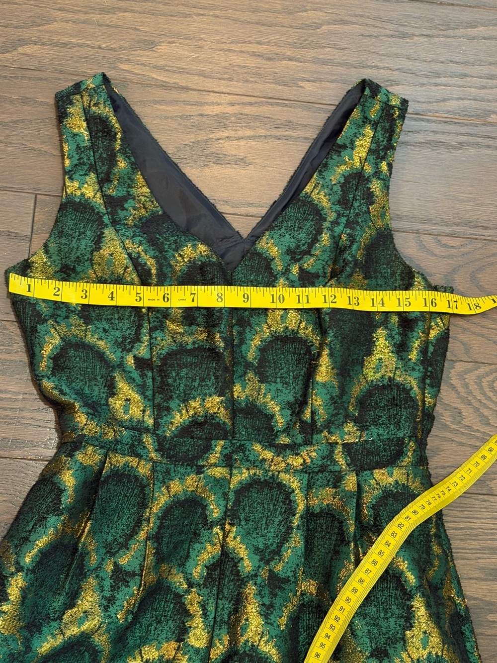 J.Crew Collection Metallic Green Jacquard Fit & Flare Dress Size 4 - Picture 7 of 10